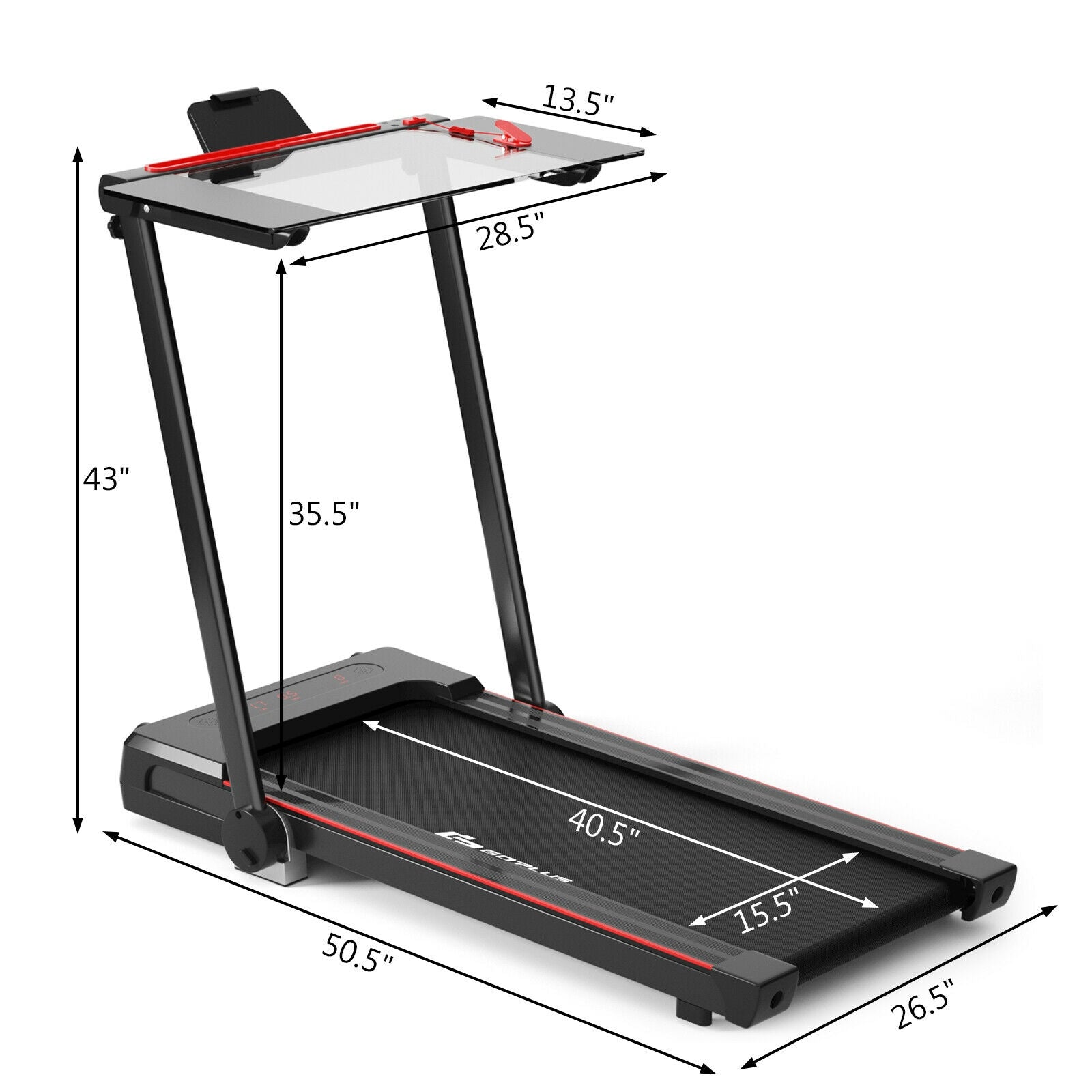 3-in-1 Folding Treadmill with Large Desk and LCD Display-Black