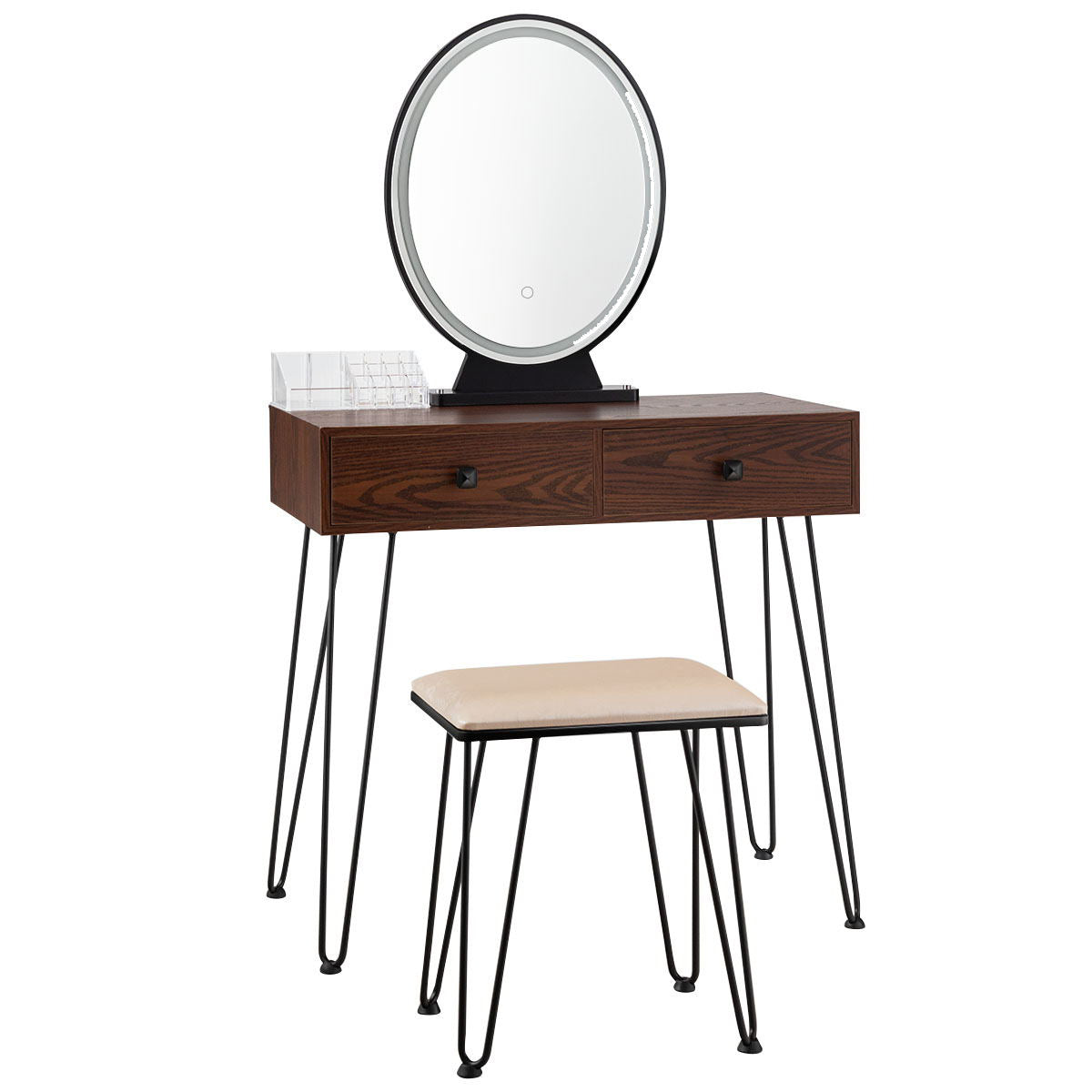 Industrial Makeup Dressing Table with 3 Lighting Modes-WalnutÂ 