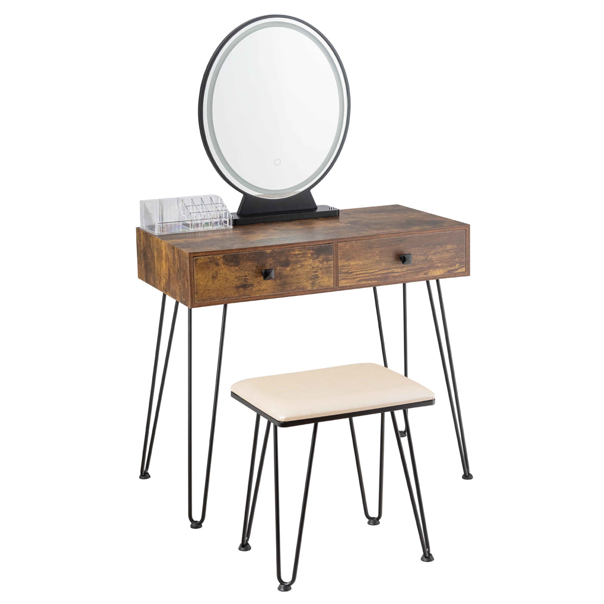 Industrial Makeup Dressing Table with 3 Lighting Modes-Rustic BrownÂ 