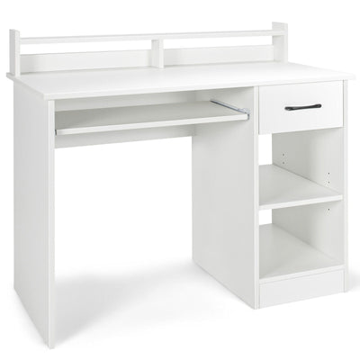 Study Laptop Table with Drawer and Keyboard Tray-White 