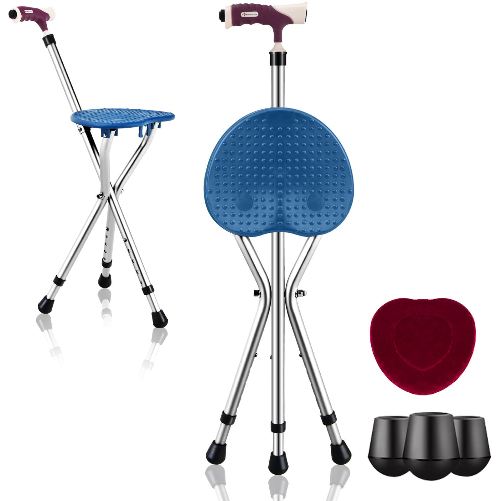 Lightweight Adjustable Folding Cane Seat with Light-Blue