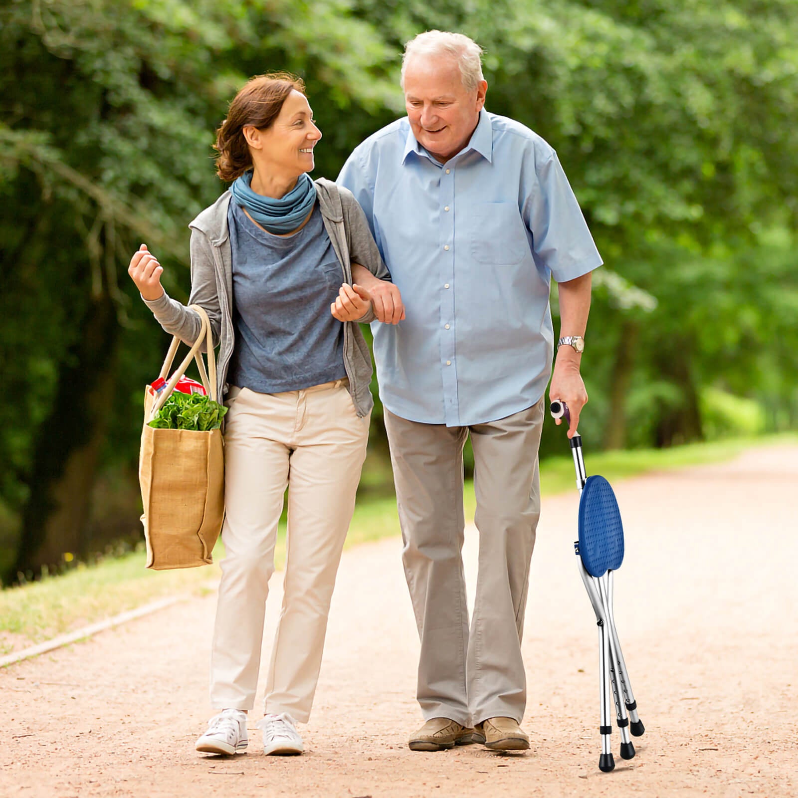 Lightweight Adjustable Folding Cane Seat with Light-Blue