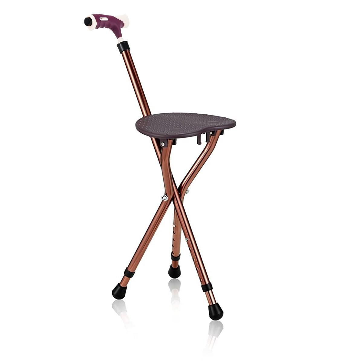 Lightweight Adjustable Folding Cane Seat with Light-Brown 