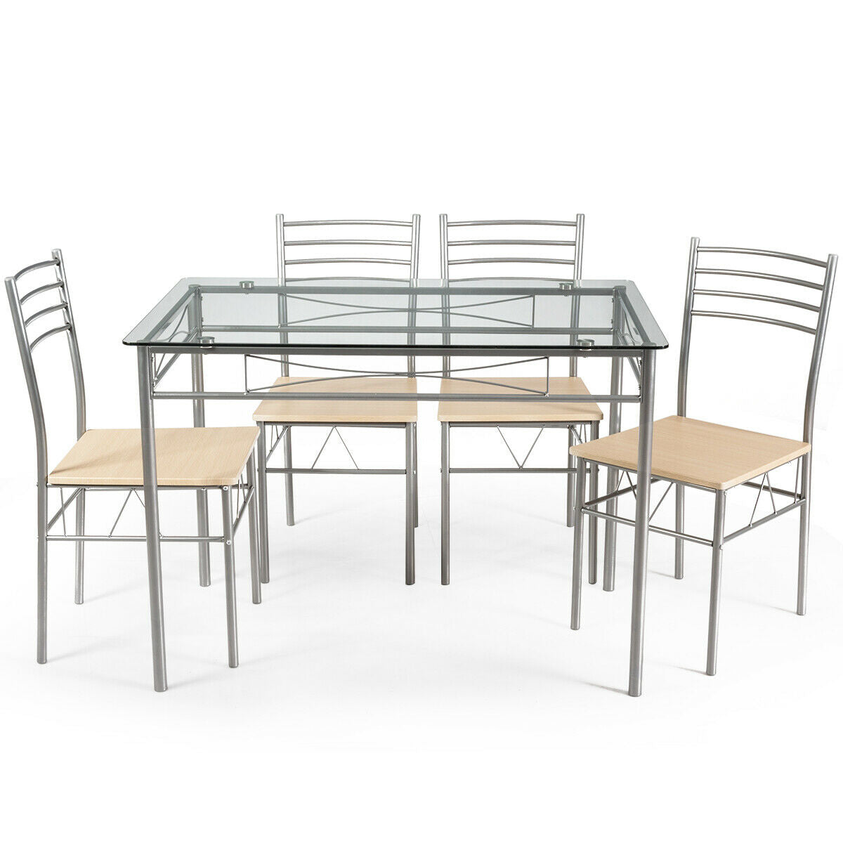 5 Pieces Dining Set Glass Table and 4 ChairsÂ 