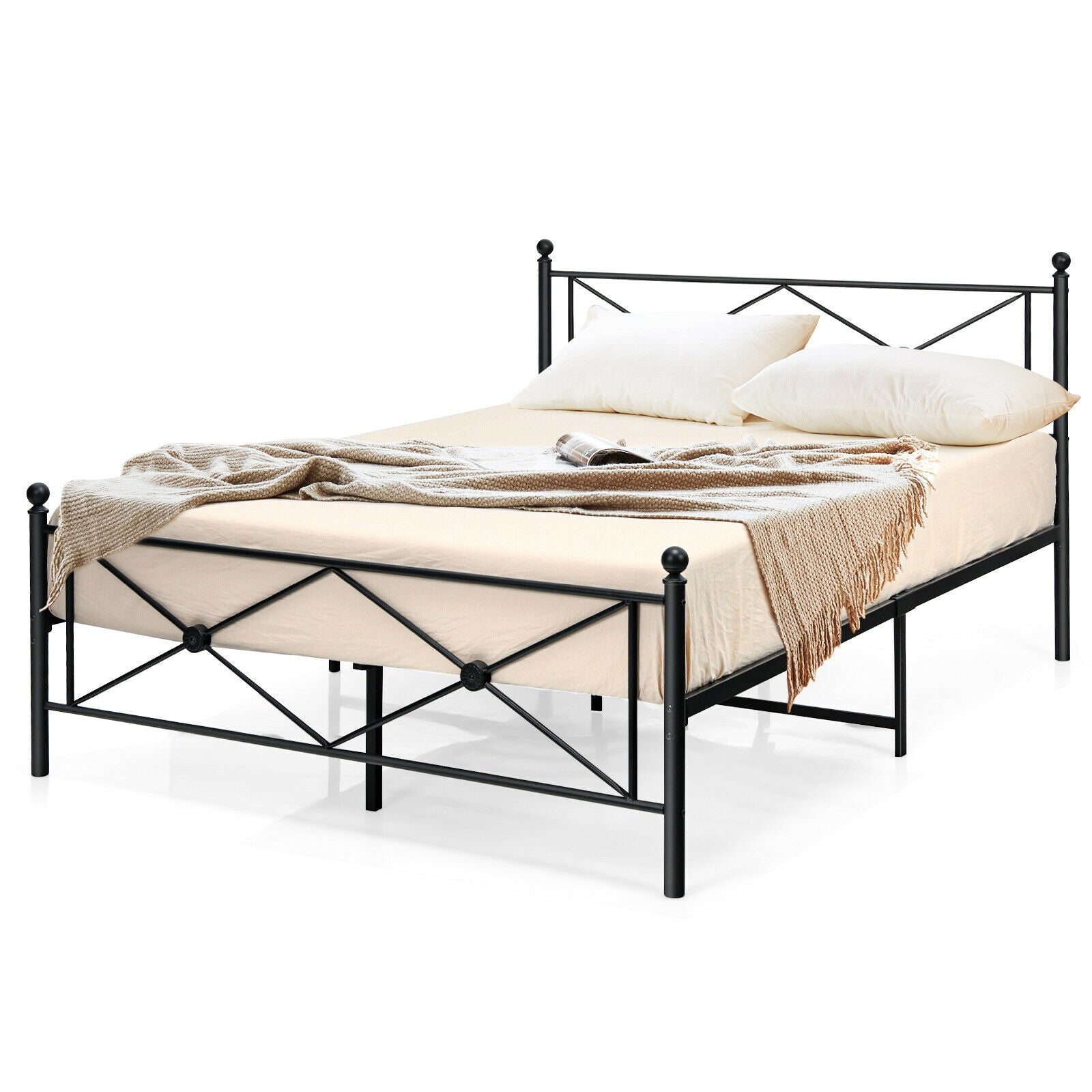 Full/Queen Size Metal Bed Frame Platform with Headboard-Full Size