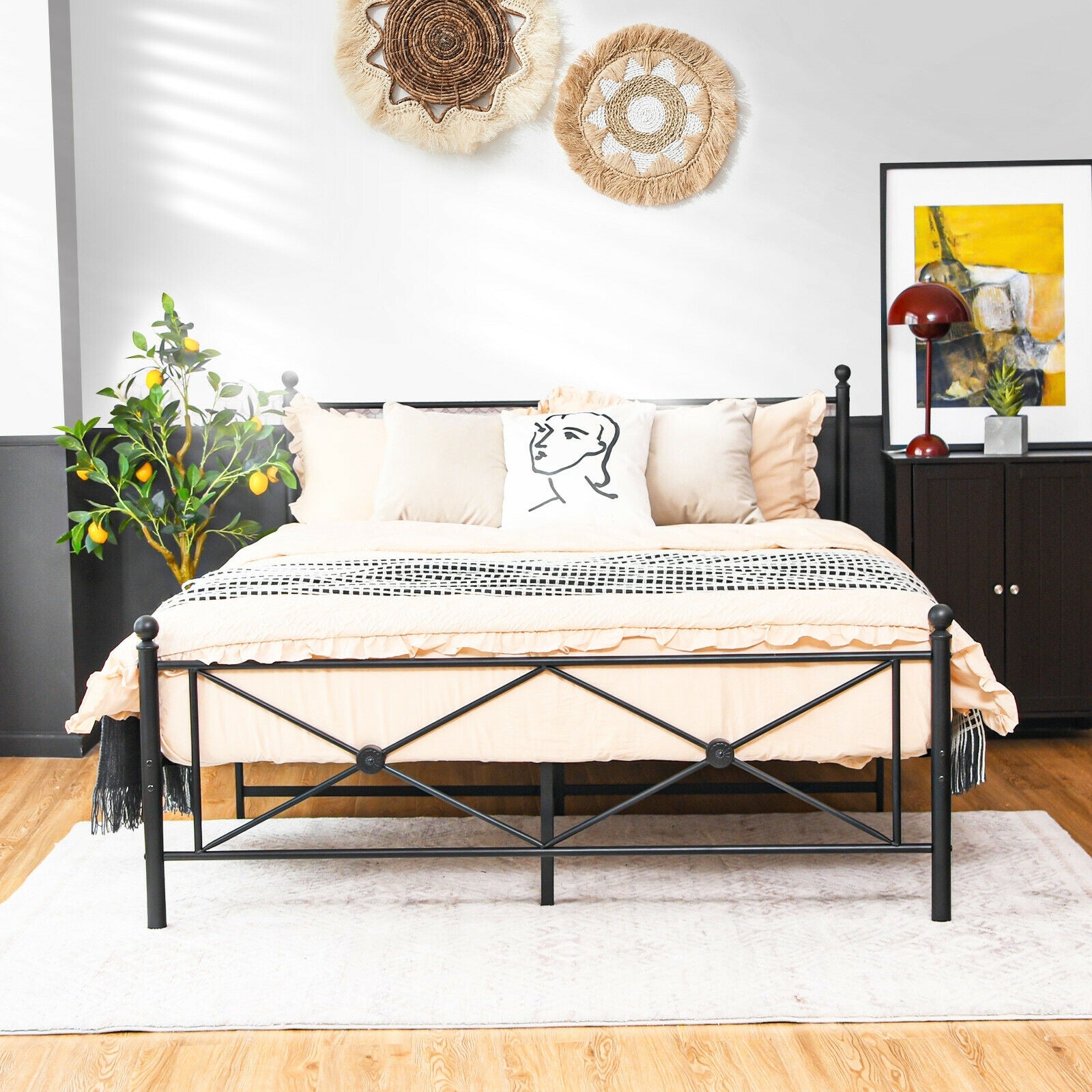 Full/Queen Size Metal Bed Frame Platform with Headboard-Full Size