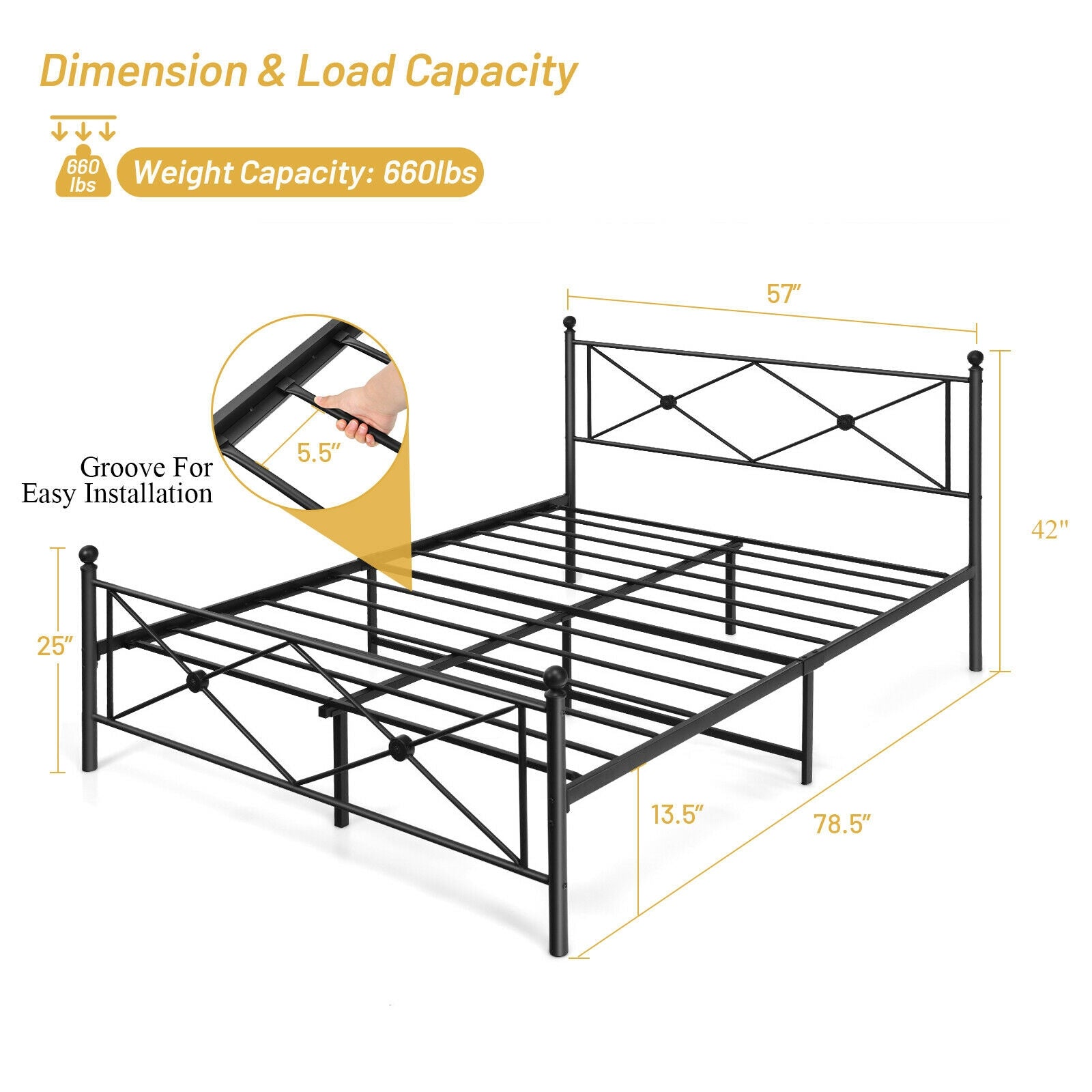 Full/Queen Size Metal Bed Frame Platform with Headboard-Full Size