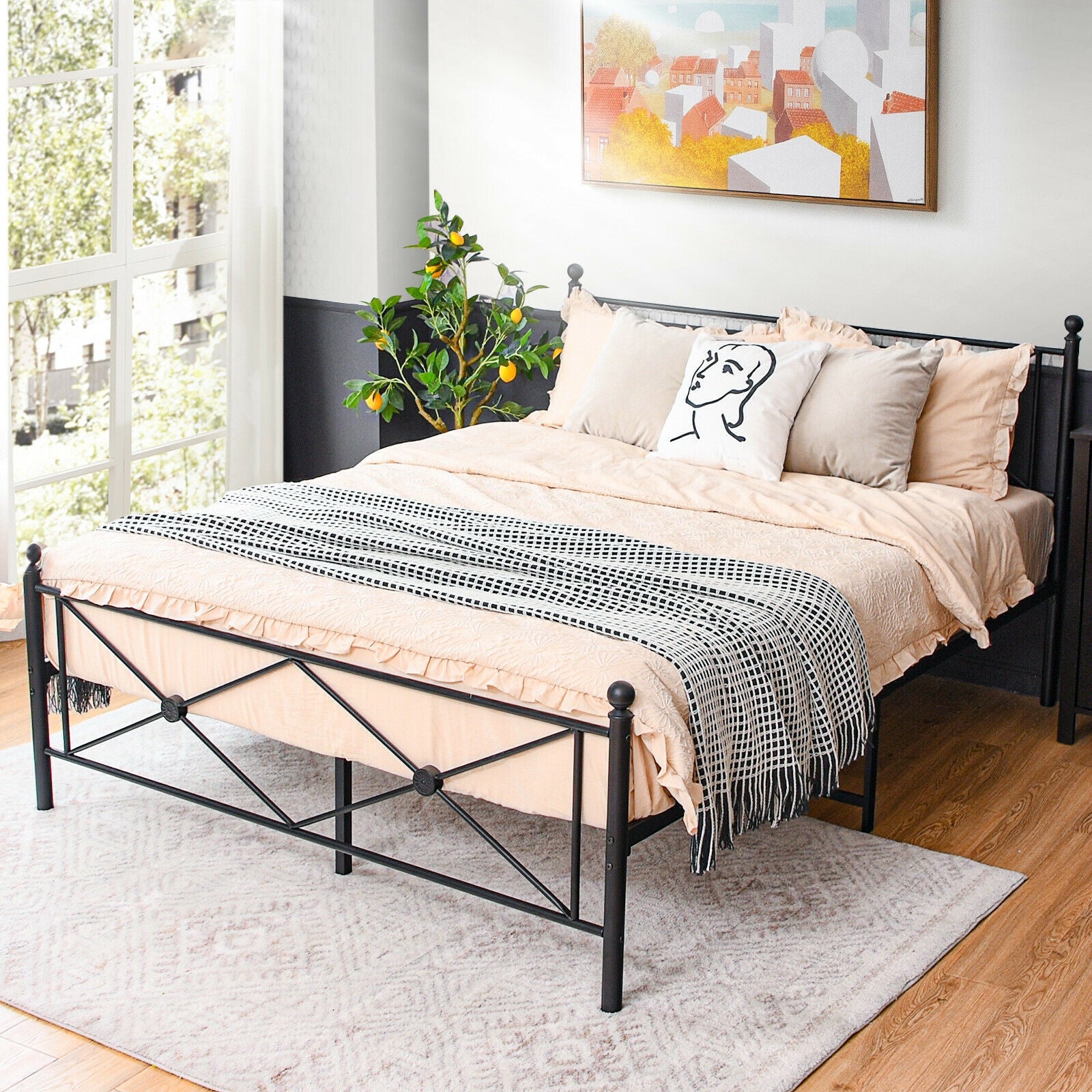 Full/Queen Size Metal Bed Frame Platform with Headboard-Full Size