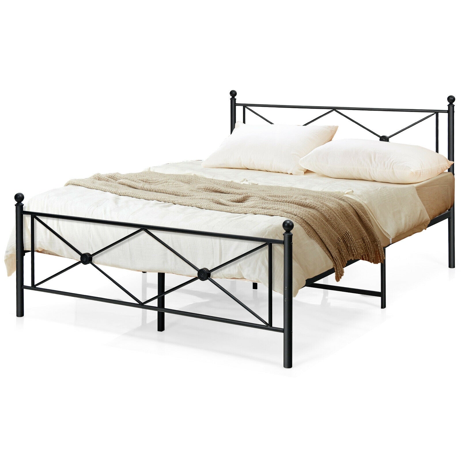 Full/Queen Size Metal Bed Frame Platform with Headboard-Queen Size