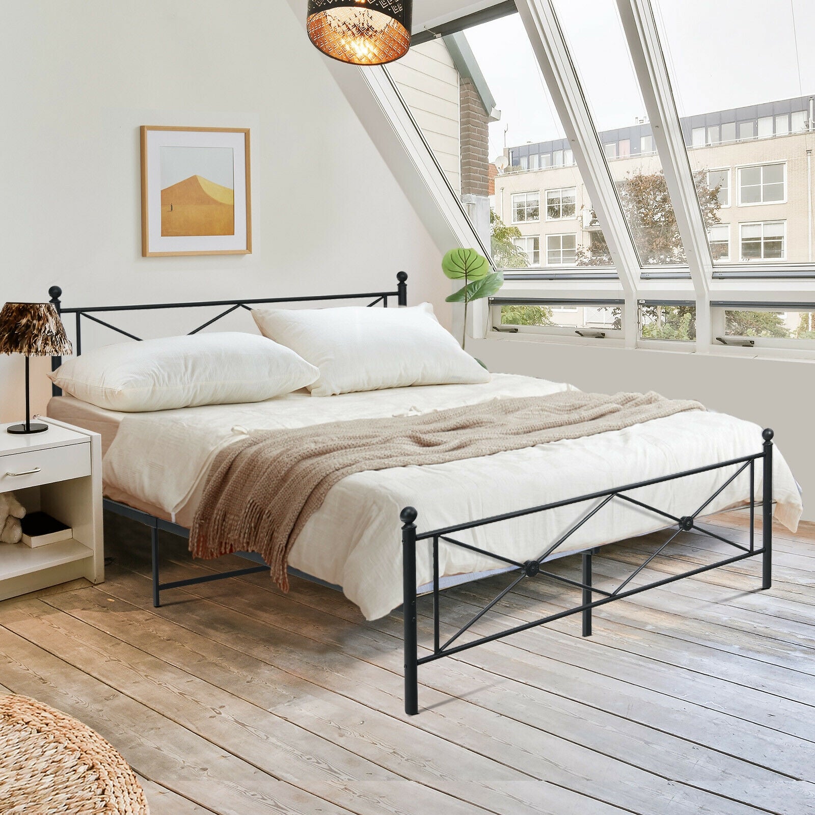 Full/Queen Size Metal Bed Frame Platform with Headboard-Queen Size