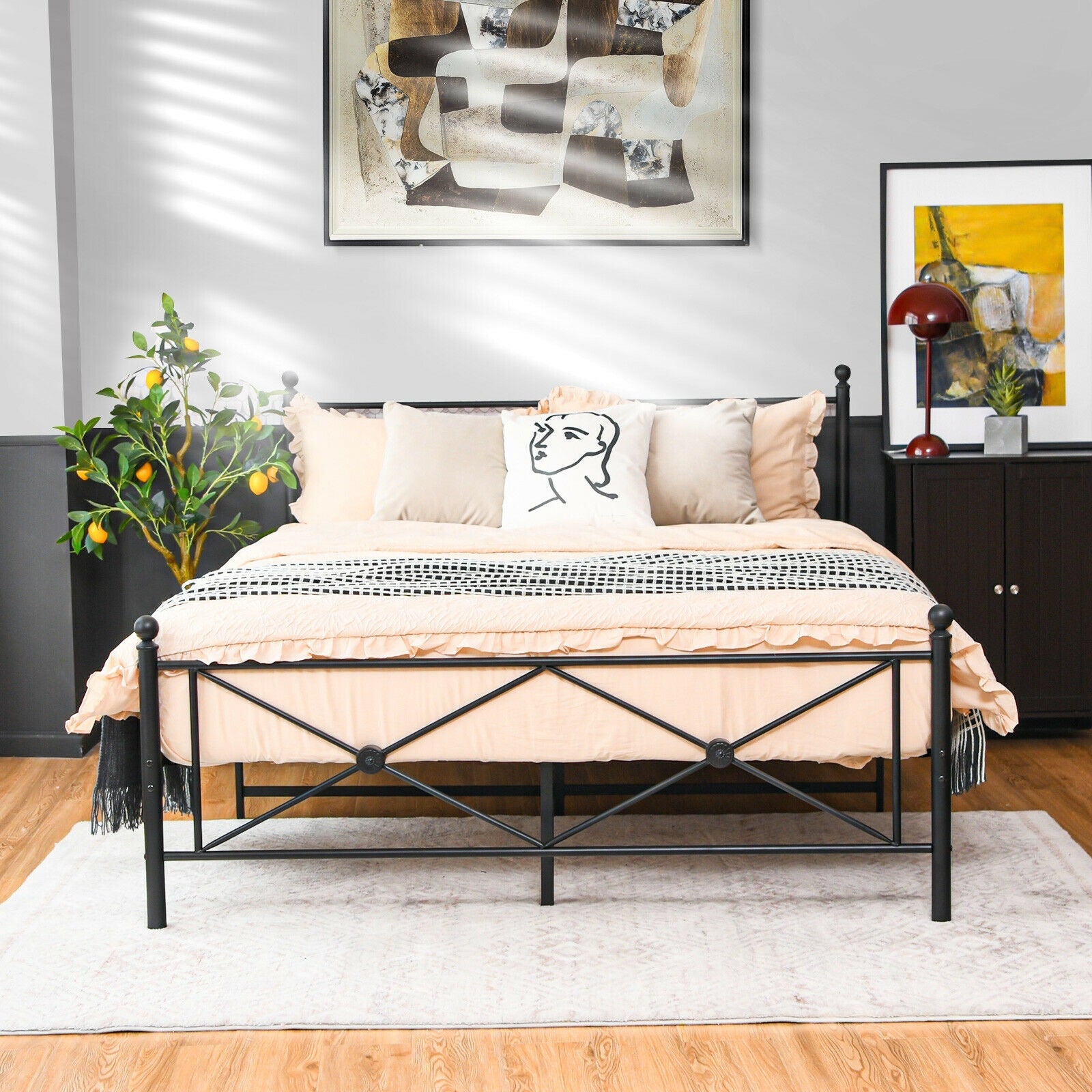 Full/Queen Size Metal Bed Frame Platform with Headboard-Queen Size