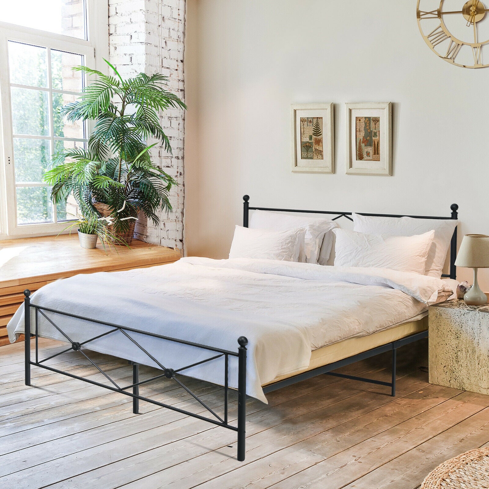 Full/Queen Size Metal Bed Frame Platform with Headboard-Queen Size