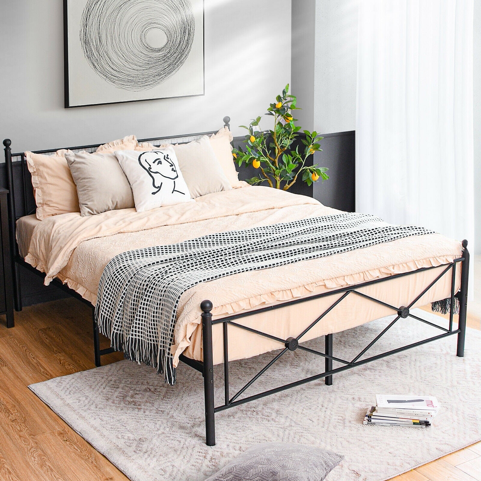 Full/Queen Size Metal Bed Frame Platform with Headboard-Queen Size