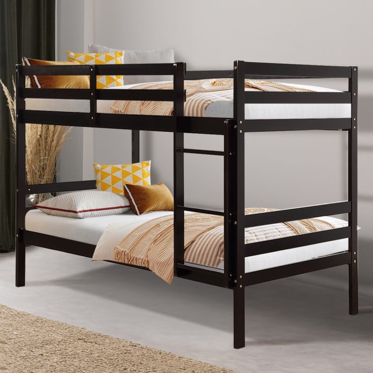 Twin Bunk Bed Children Wooden Bunk Beds Solid Hardwood-Brown