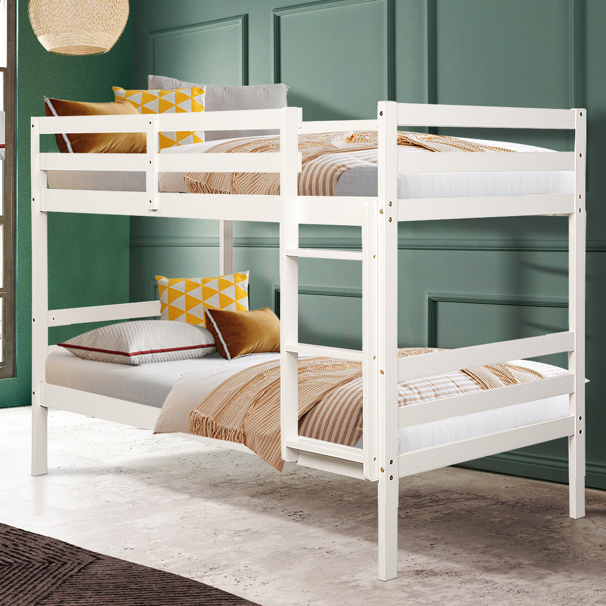 Twin Bunk Bed Children Wooden Bunk Beds Solid Hardwood-White