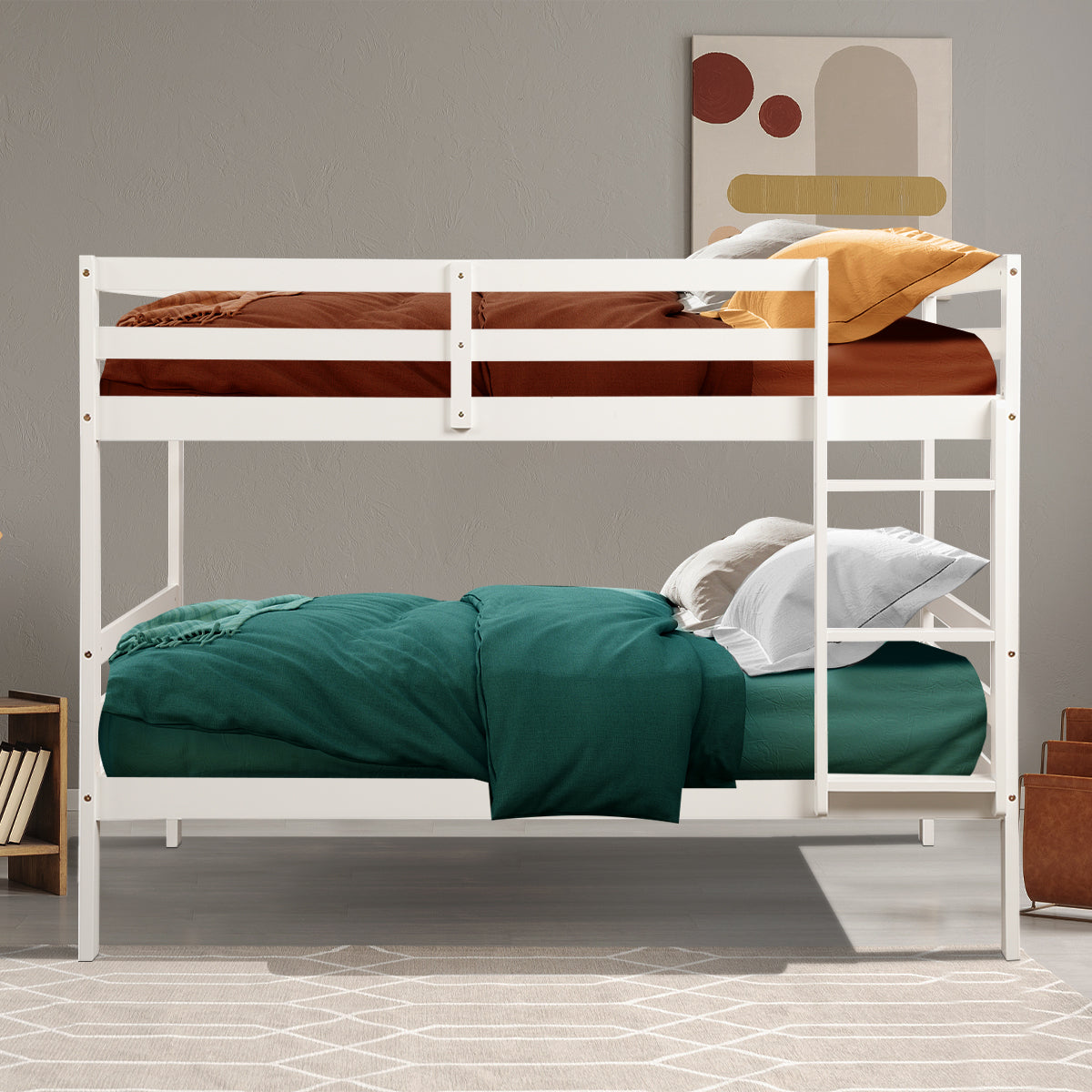 Twin Bunk Bed Children Wooden Bunk Beds Solid Hardwood-White