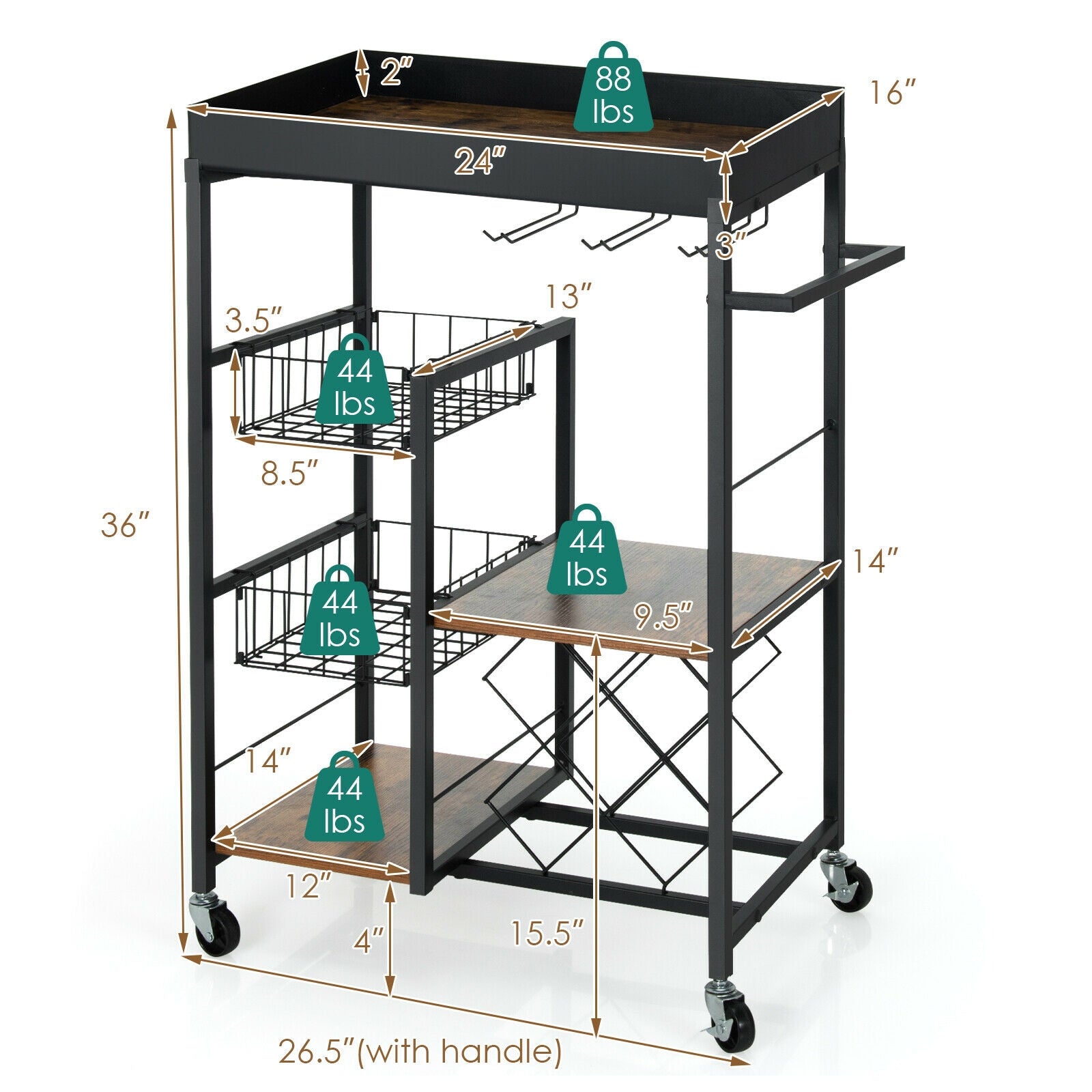 Kitchen Island Cart on Wheels with Removable Top and Wine Rack-Rustic Brown