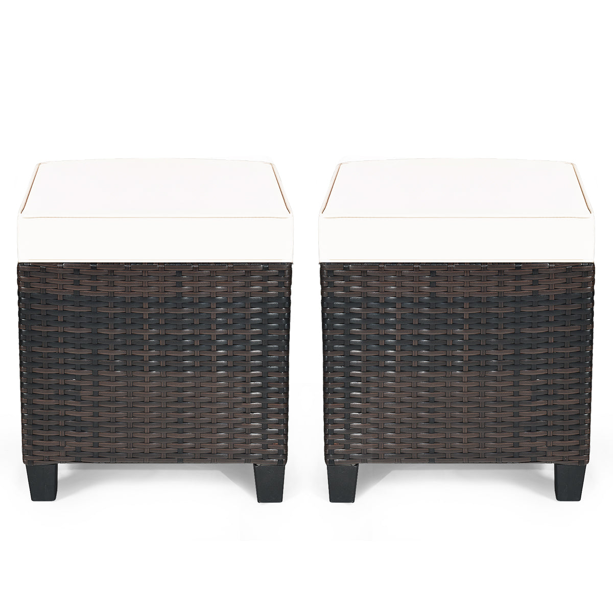 2 Pieces Patio Rattan Ottoman Cushioned Seat-BeigeÂ 