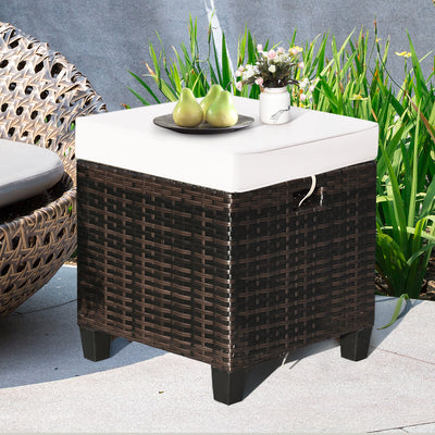 2 Pieces Patio Rattan Ottoman Cushioned Seat-BeigeÂ 