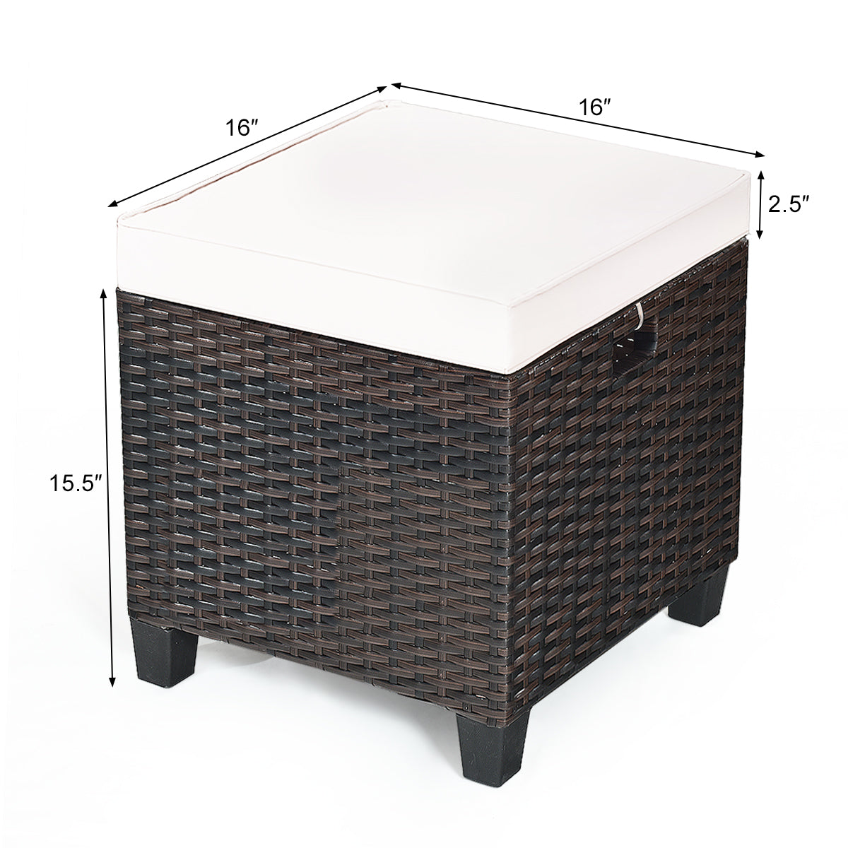 2 Pieces Patio Rattan Ottoman Cushioned Seat-BeigeÂ 