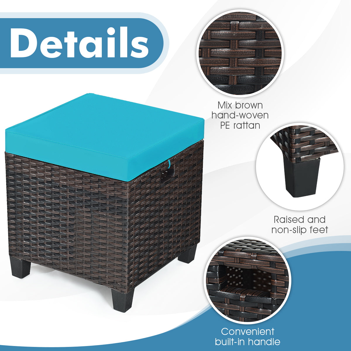 2PCS Patio Rattan Ottoman Cushioned Seat-TurquoiseÂ 