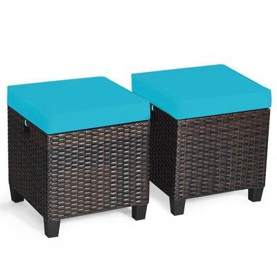 2PCS Patio Rattan Ottoman Cushioned Seat-TurquoiseÂ 
