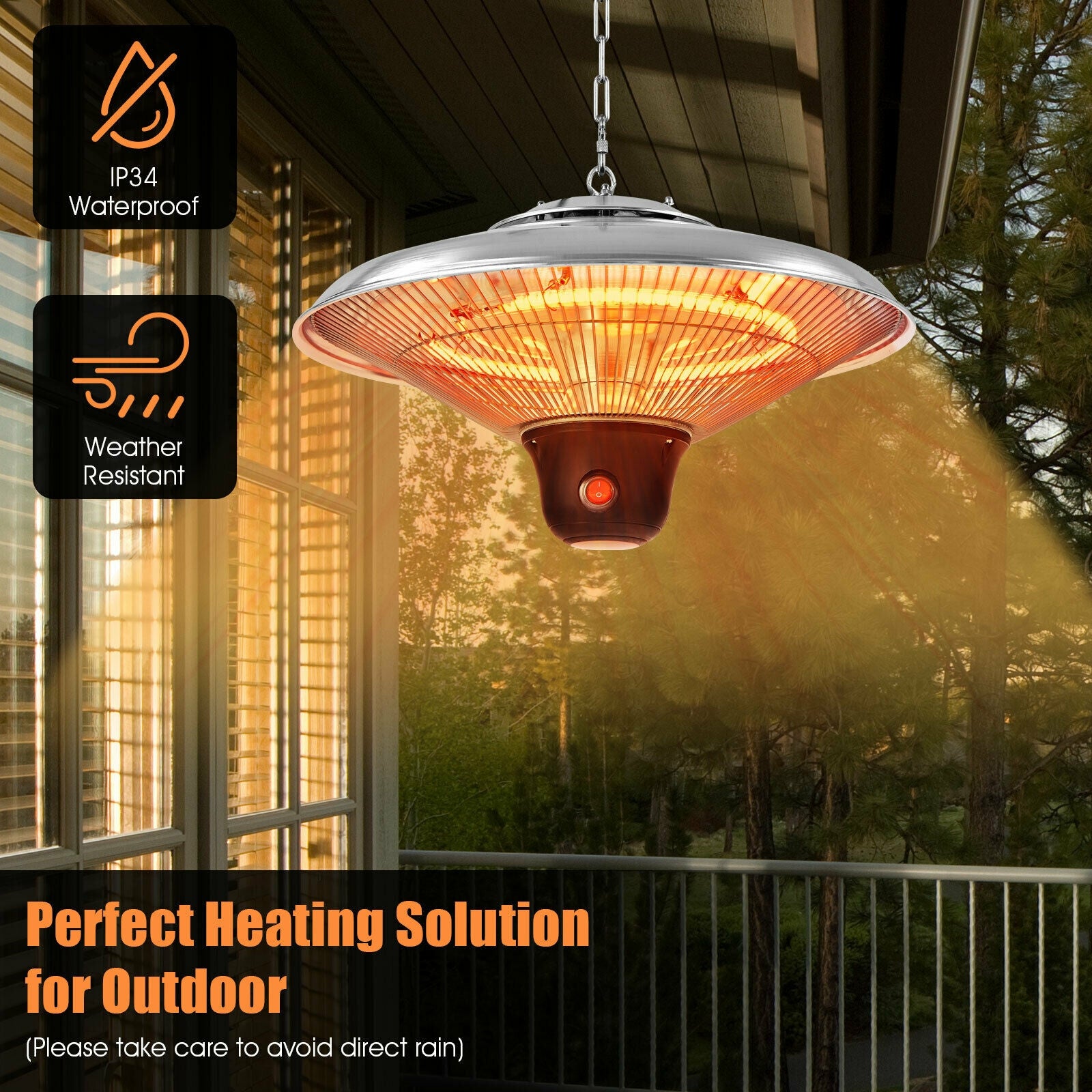 1500W Electric Hanging Ceiling Mounted Infrared Heater with Remote Control-White