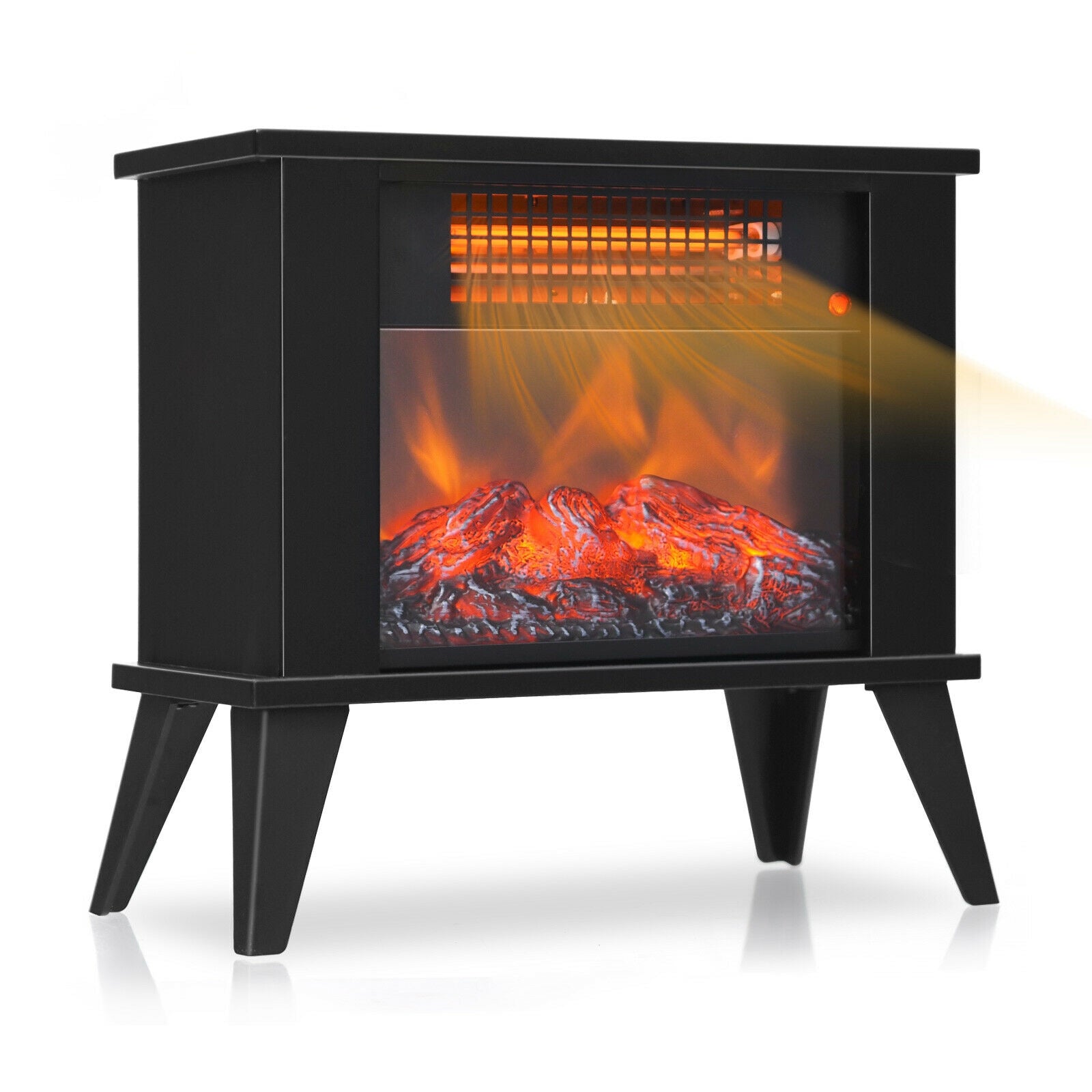 14 Inch Portable Electric Fireplace Heater with Realistic Flame Effect-Black