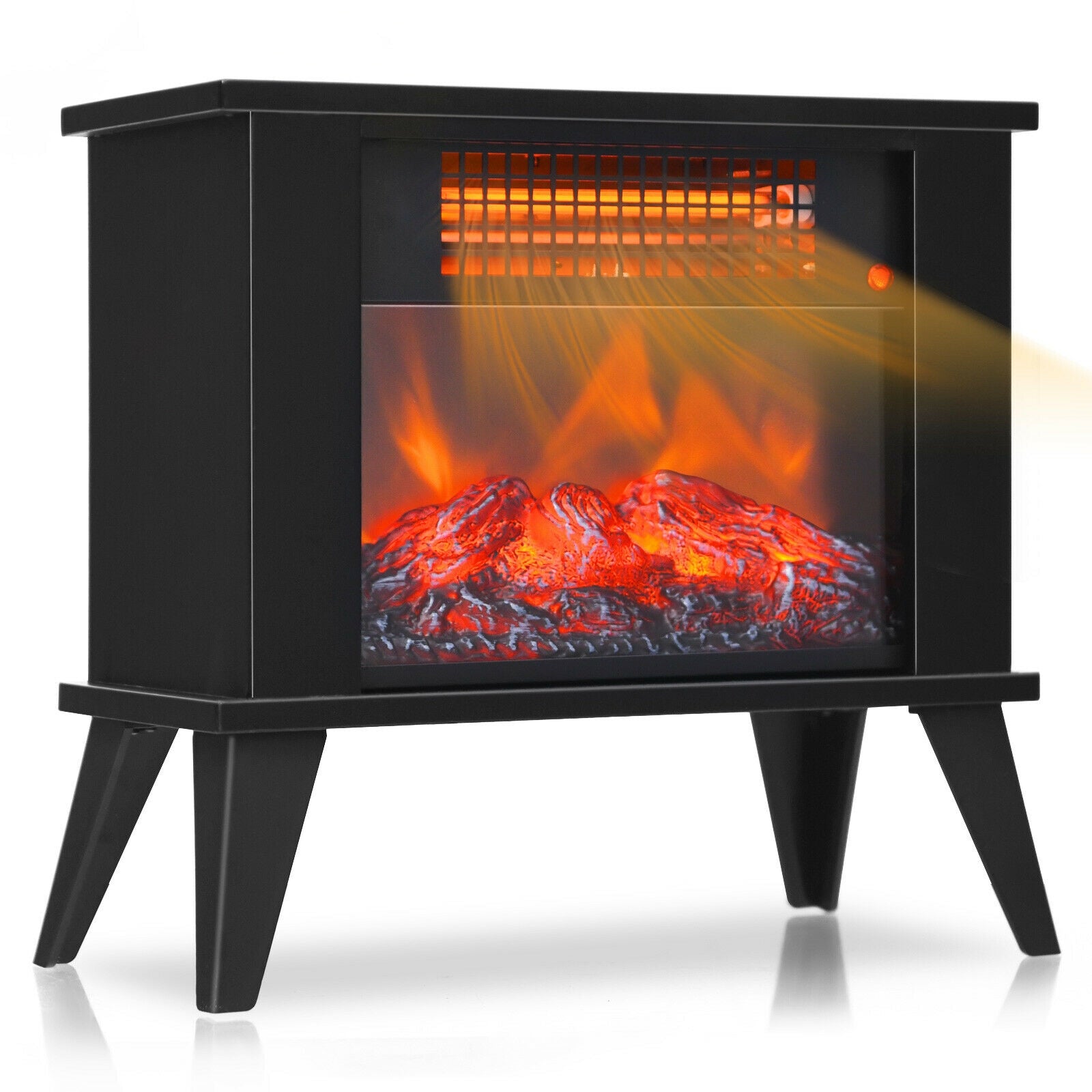 14 Inch Portable Electric Fireplace Heater with Realistic Flame Effect-Black