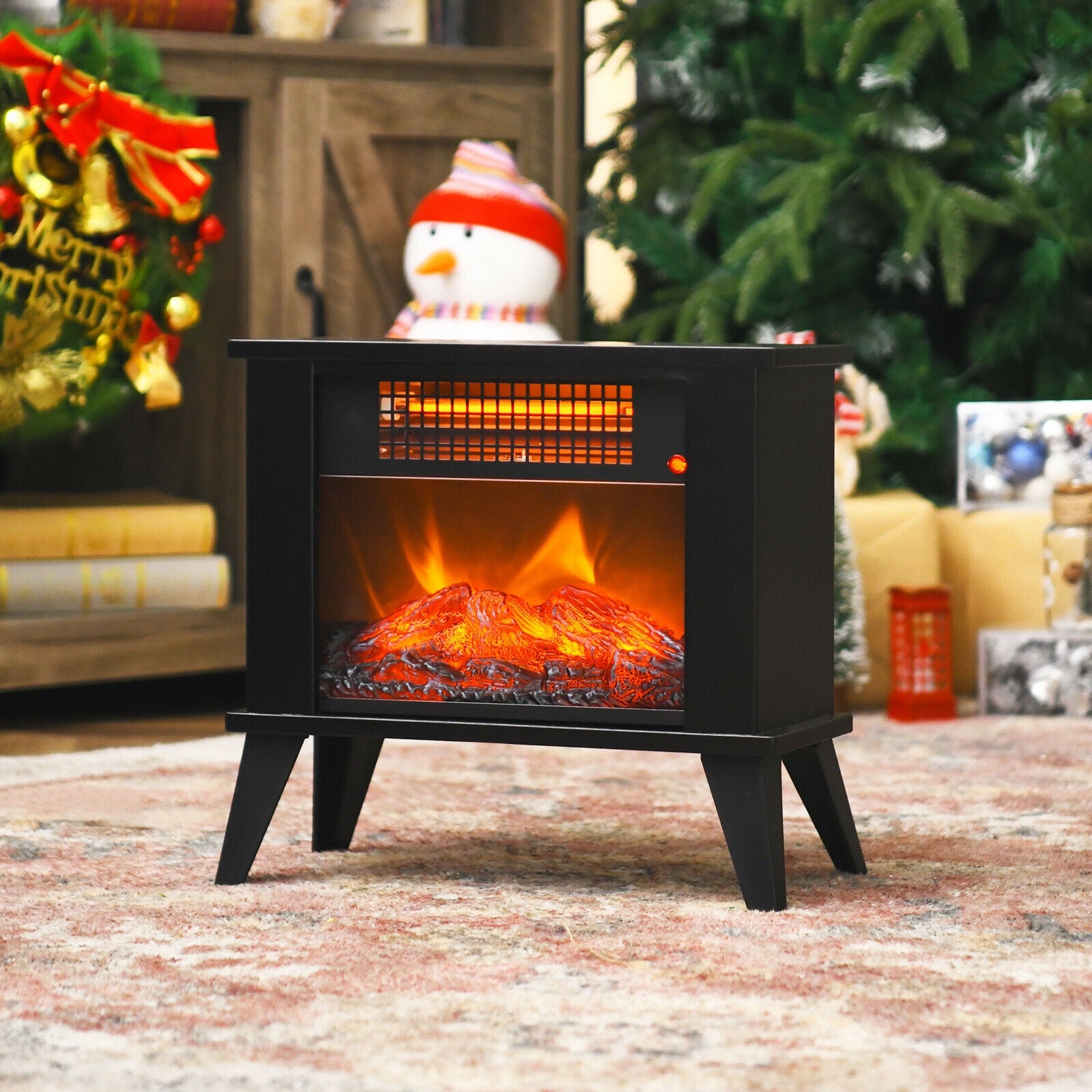 14 Inch Portable Electric Fireplace Heater with Realistic Flame Effect-Black