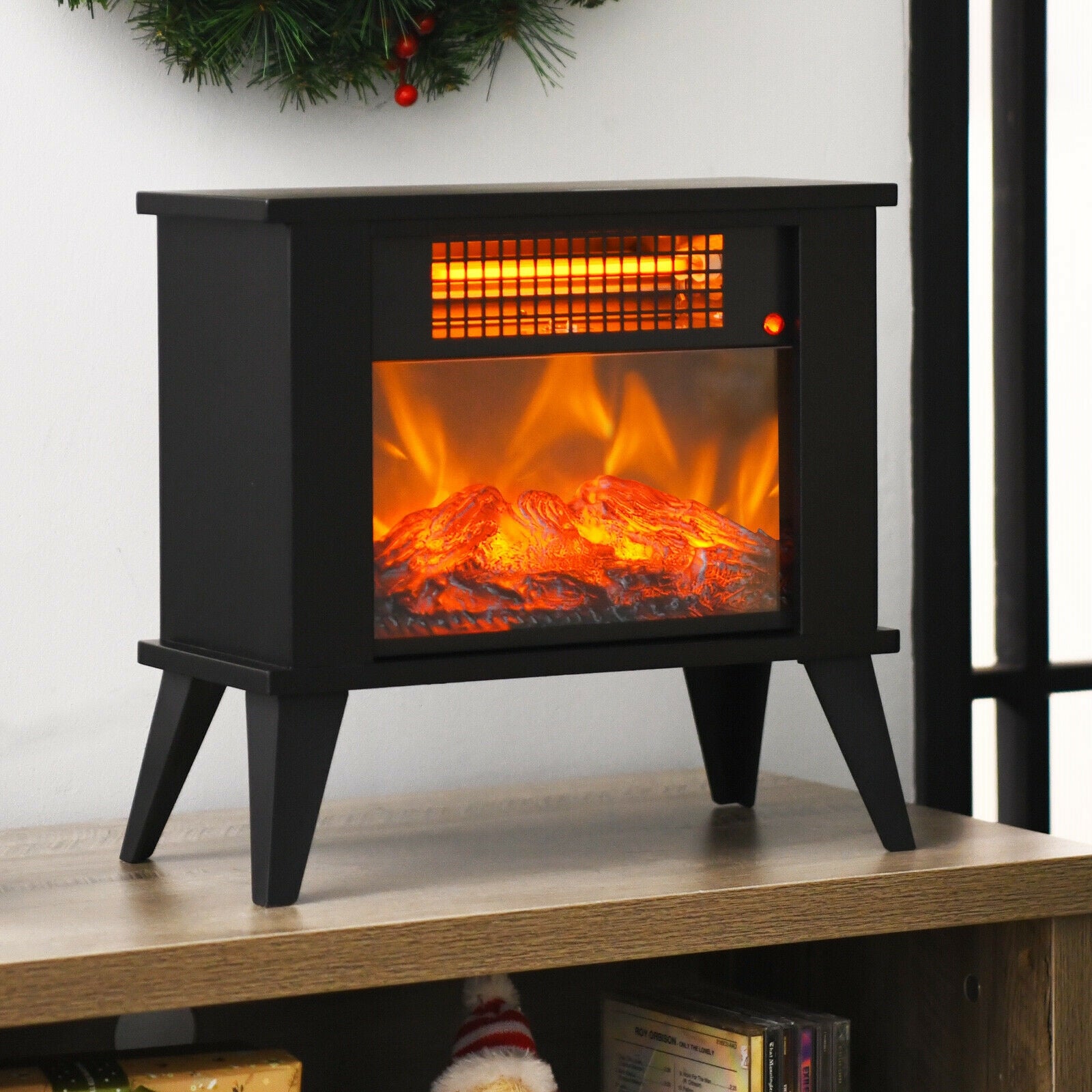 14 Inch Portable Electric Fireplace Heater with Realistic Flame Effect-Black