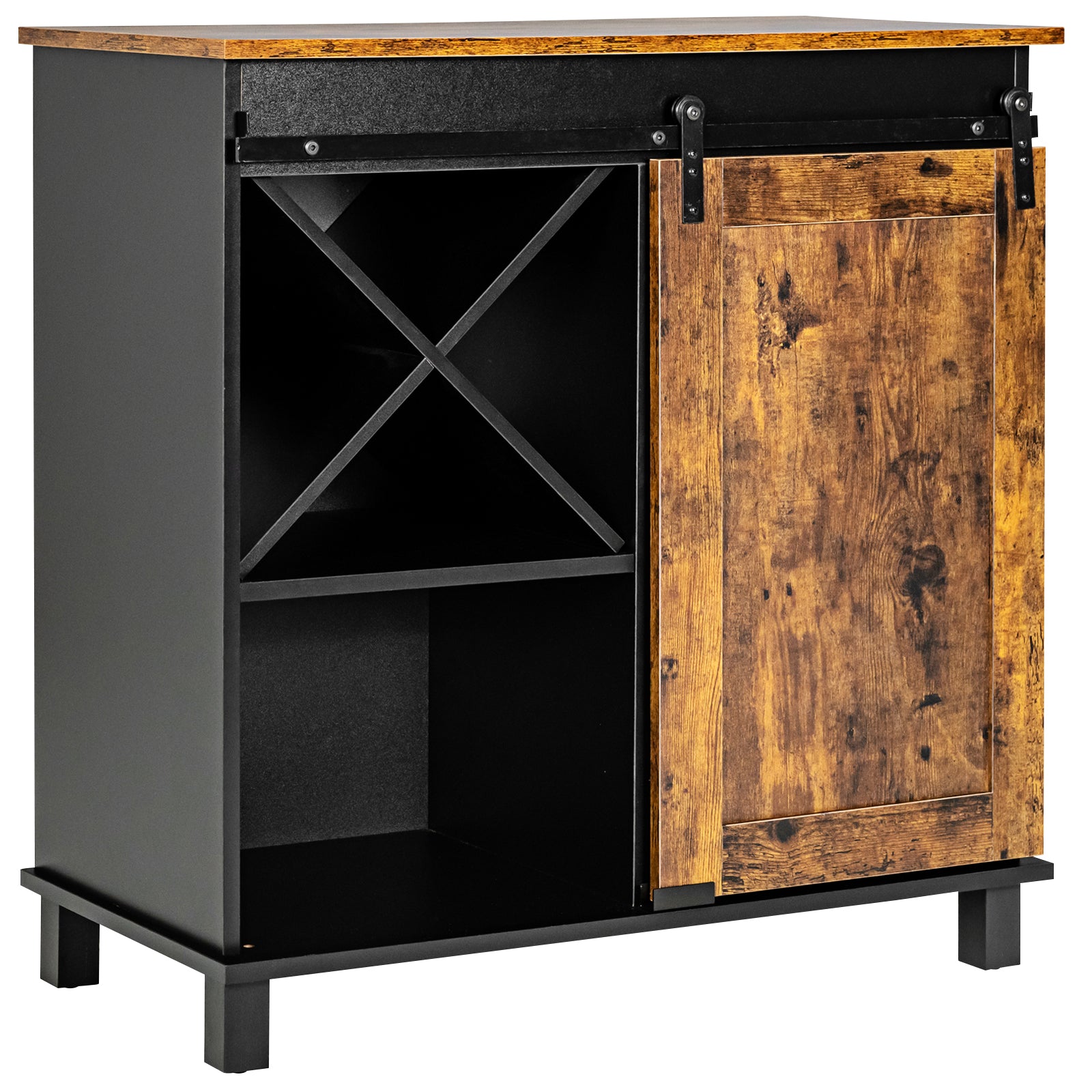 Industrial Storage Cabinet with Sliding Barn Door-Rustic Brown 