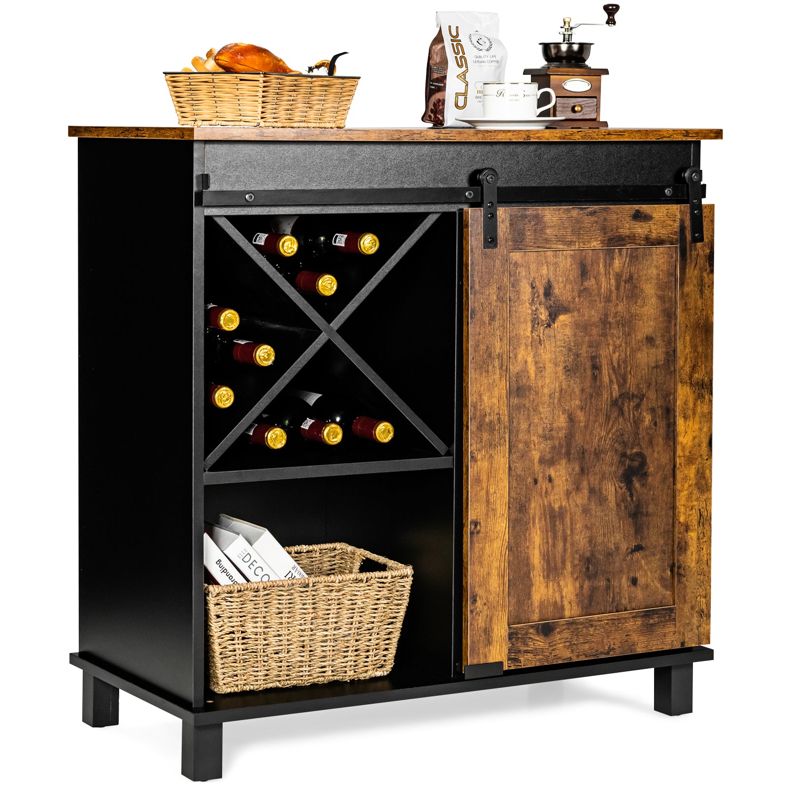 Industrial Storage Cabinet with Sliding Barn Door-Rustic Brown