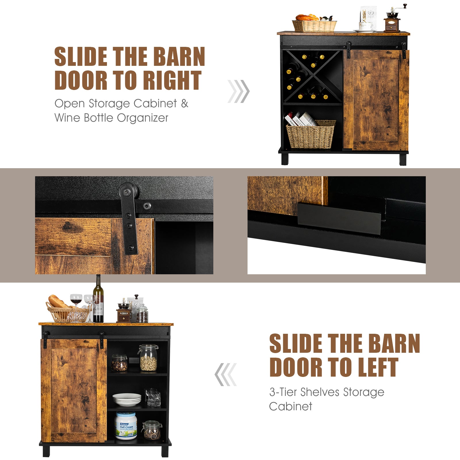 Industrial Storage Cabinet with Sliding Barn Door-Rustic Brown 