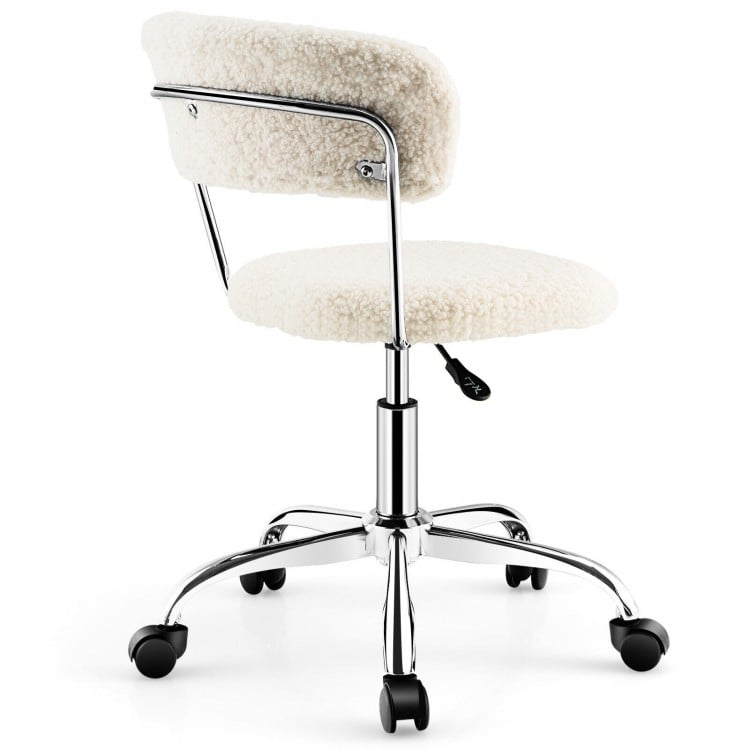 Computer Desk Chair Adjustable Sherpa Office Chair Swivel Vanity Chair-White