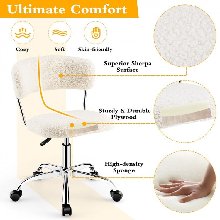 Computer Desk Chair Adjustable Sherpa Office Chair Swivel Vanity Chair-White