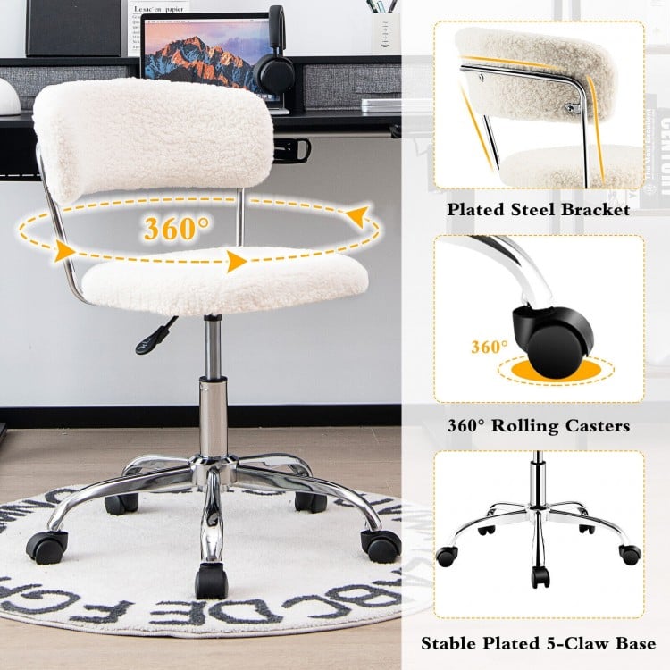 Computer Desk Chair Adjustable Sherpa Office Chair Swivel Vanity Chair-White