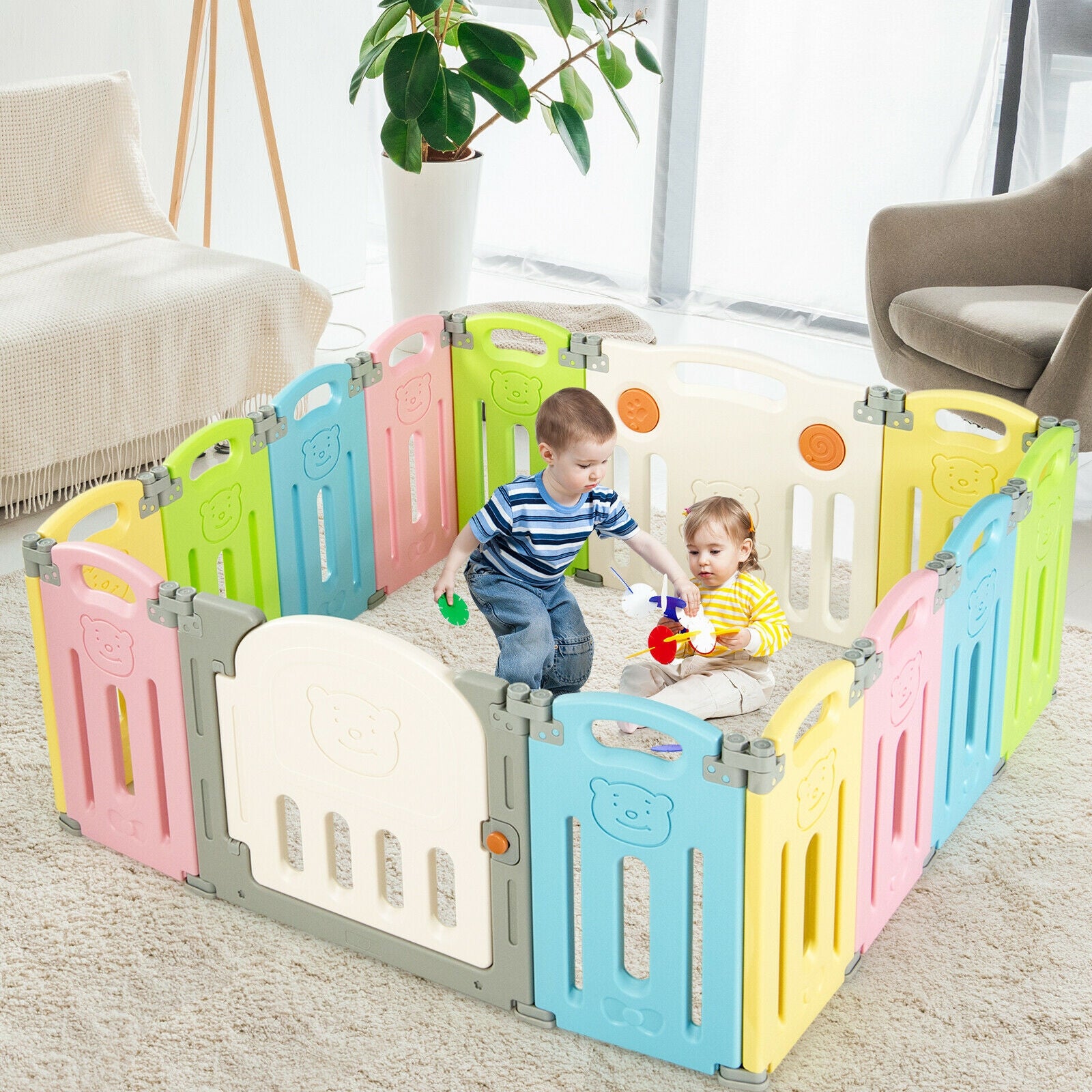 Foldable Baby Playpen 14 Panel Activity Center Safety Play Yard-MulticolorÂ 