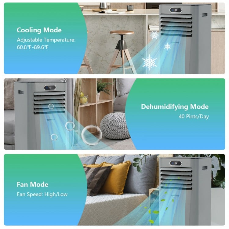 8000BTU 3-in-1 Portable Air Conditioner with Remote Control-Gray