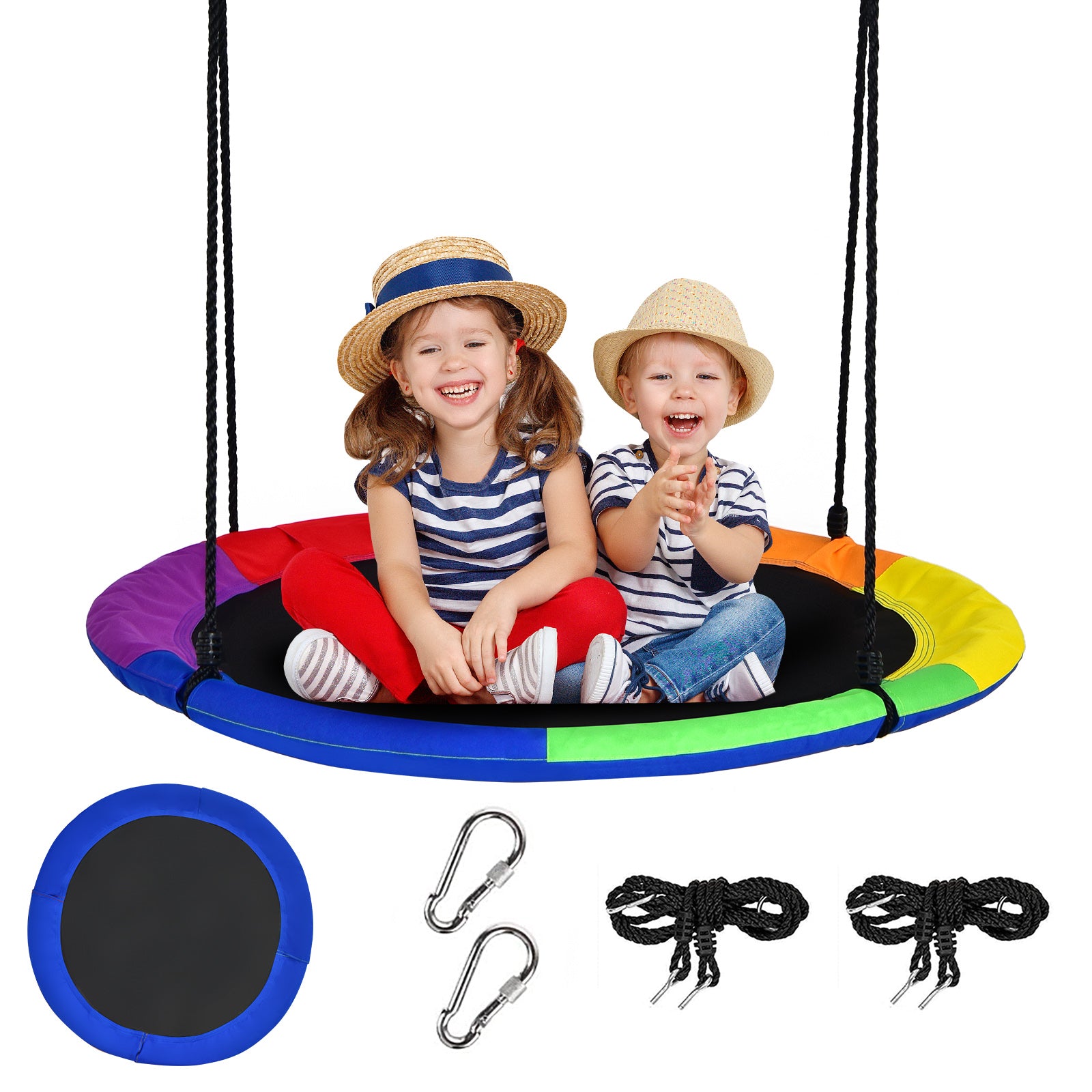 40 Inch Flying Saucer Tree Swing with 2 Hanging Straps for Kids-Blue 