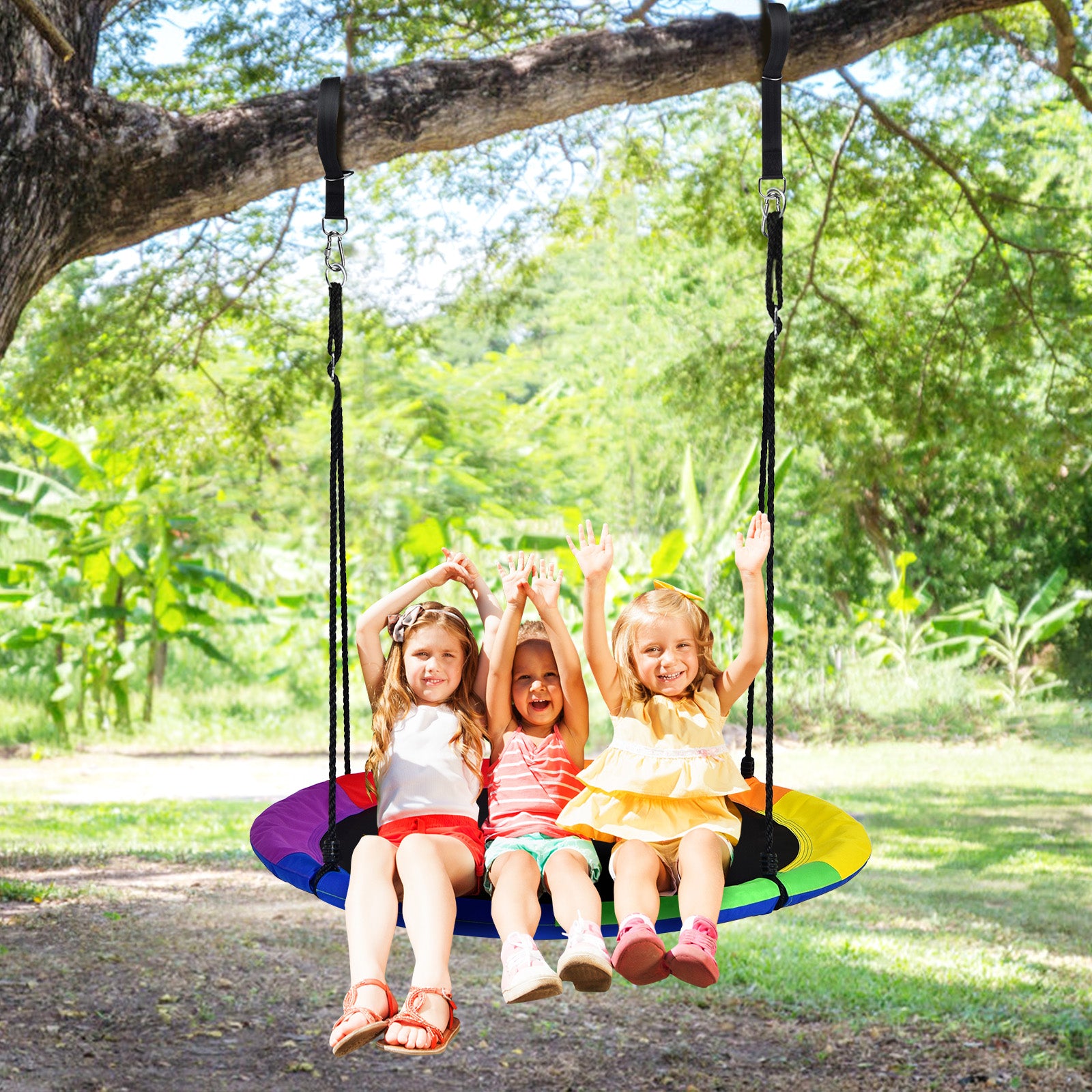 40 Inch Flying Saucer Tree Swing with 2 Hanging Straps for Kids-Blue