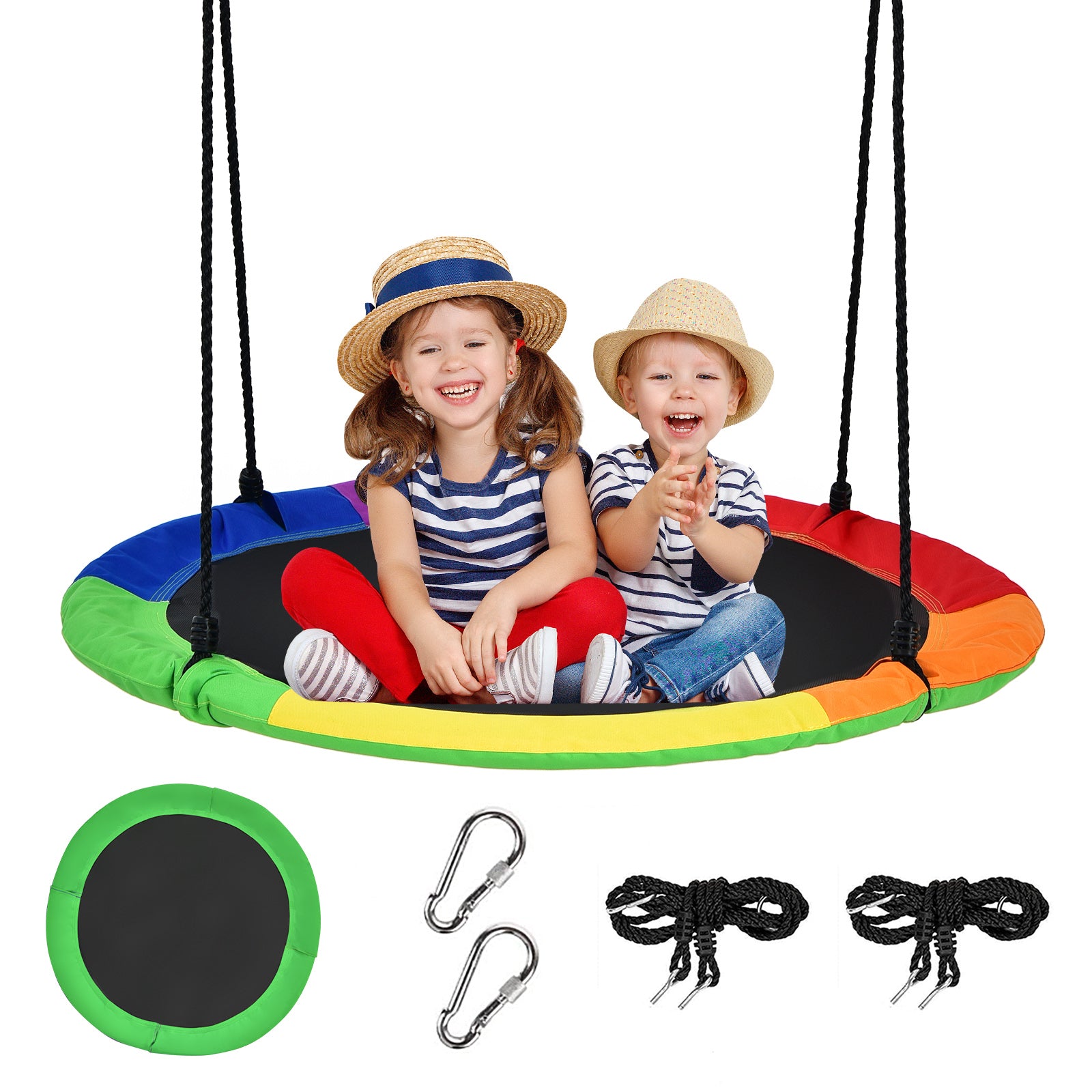 40 Inch Flying Saucer Tree Swing with 2 Hanging Straps for Kids-Green