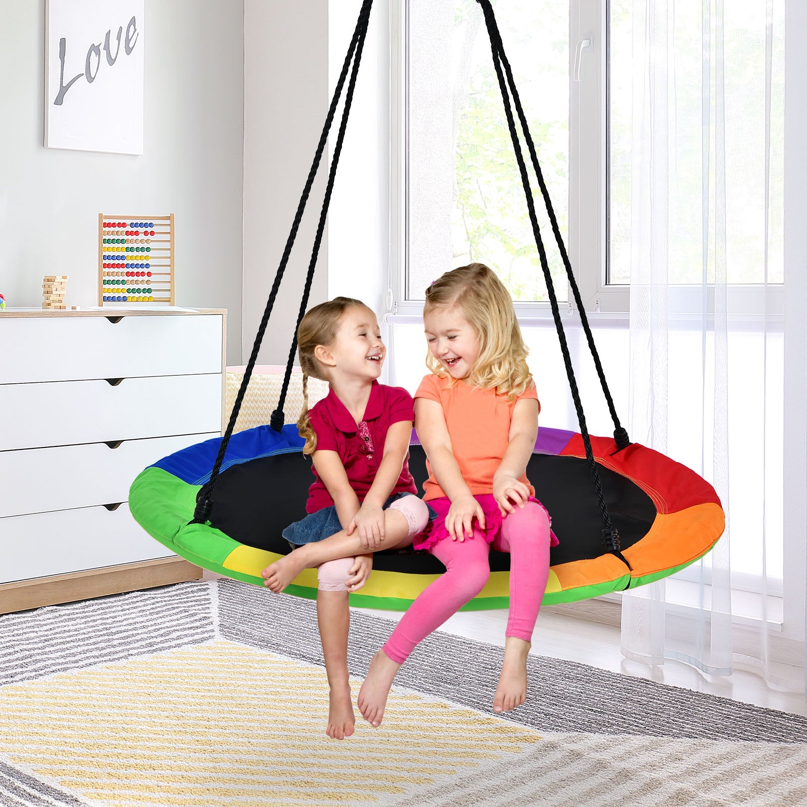 40 Inch Flying Saucer Tree Swing with 2 Hanging Straps for Kids-Green