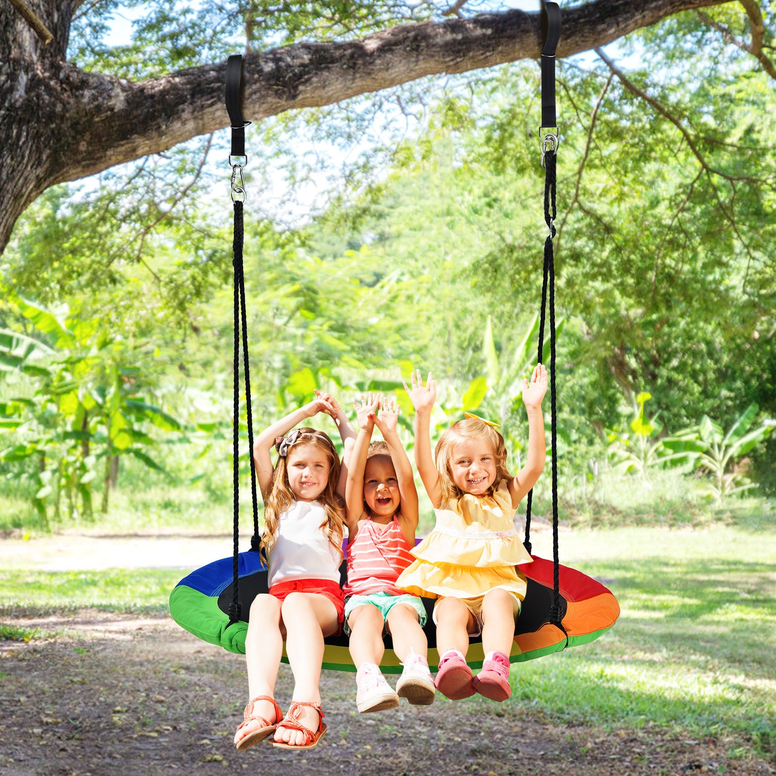 40 Inch Flying Saucer Tree Swing with 2 Hanging Straps for Kids-Green