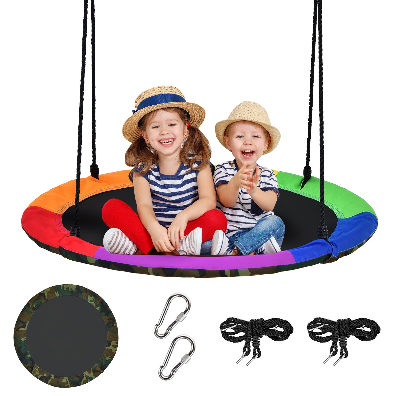 40 Inch Flying Saucer Tree Swing with 2 Hanging Straps for Kids-Army Green 