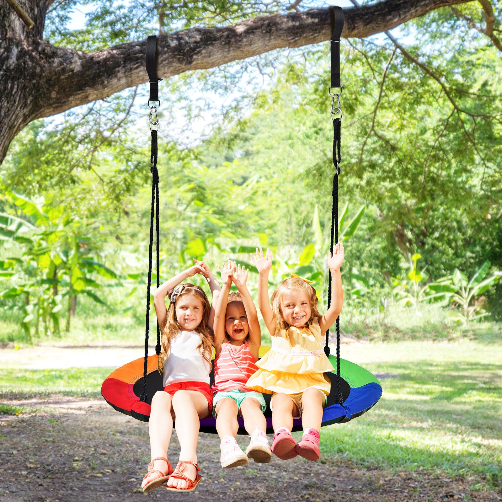 40 Inch Flying Saucer Tree Swing with 2 Hanging Straps for Kids-Army Green