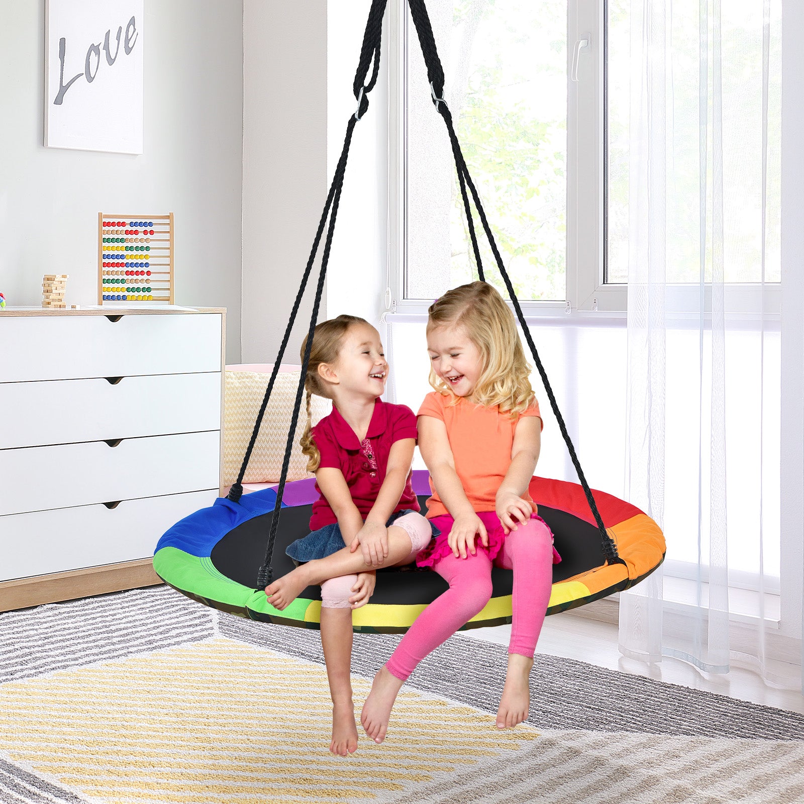 40 Inch Flying Saucer Tree Swing with 2 Hanging Straps for Kids-Army Green