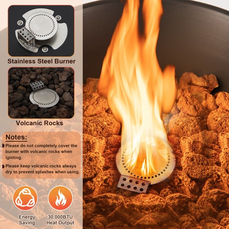 48 Inch Propane Fire Bowl Column with Lava Rocks and PVC Cover