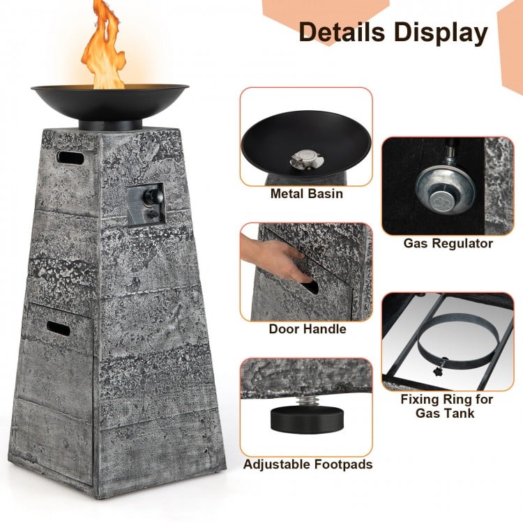 48 Inch Propane Fire Bowl Column with Lava Rocks and PVC Cover