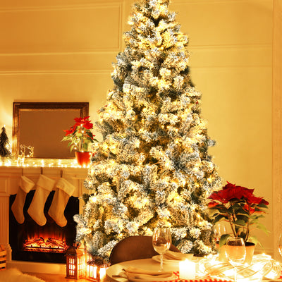 Pre-Lit Premium Snow Flocked Hinged Artificial Christmas Tree-7.5 ftÂ 